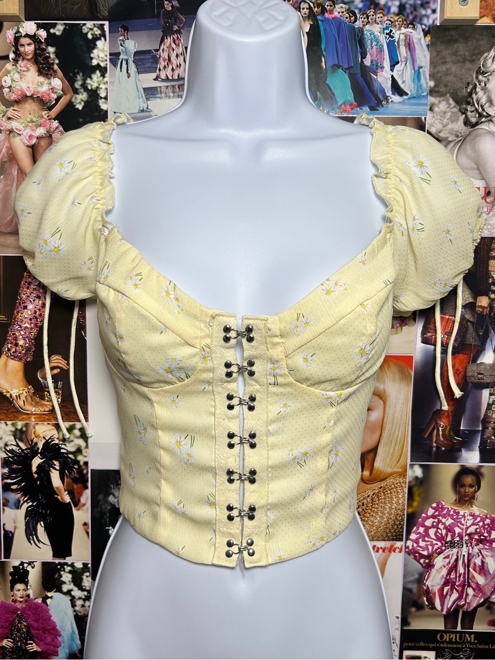 Princess Polly Pale Yellow Daisy Corset Crop Top